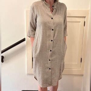 Casual Striped Button-Up Midi Dress